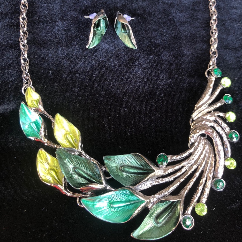 Peacock inspired necklace and earring set